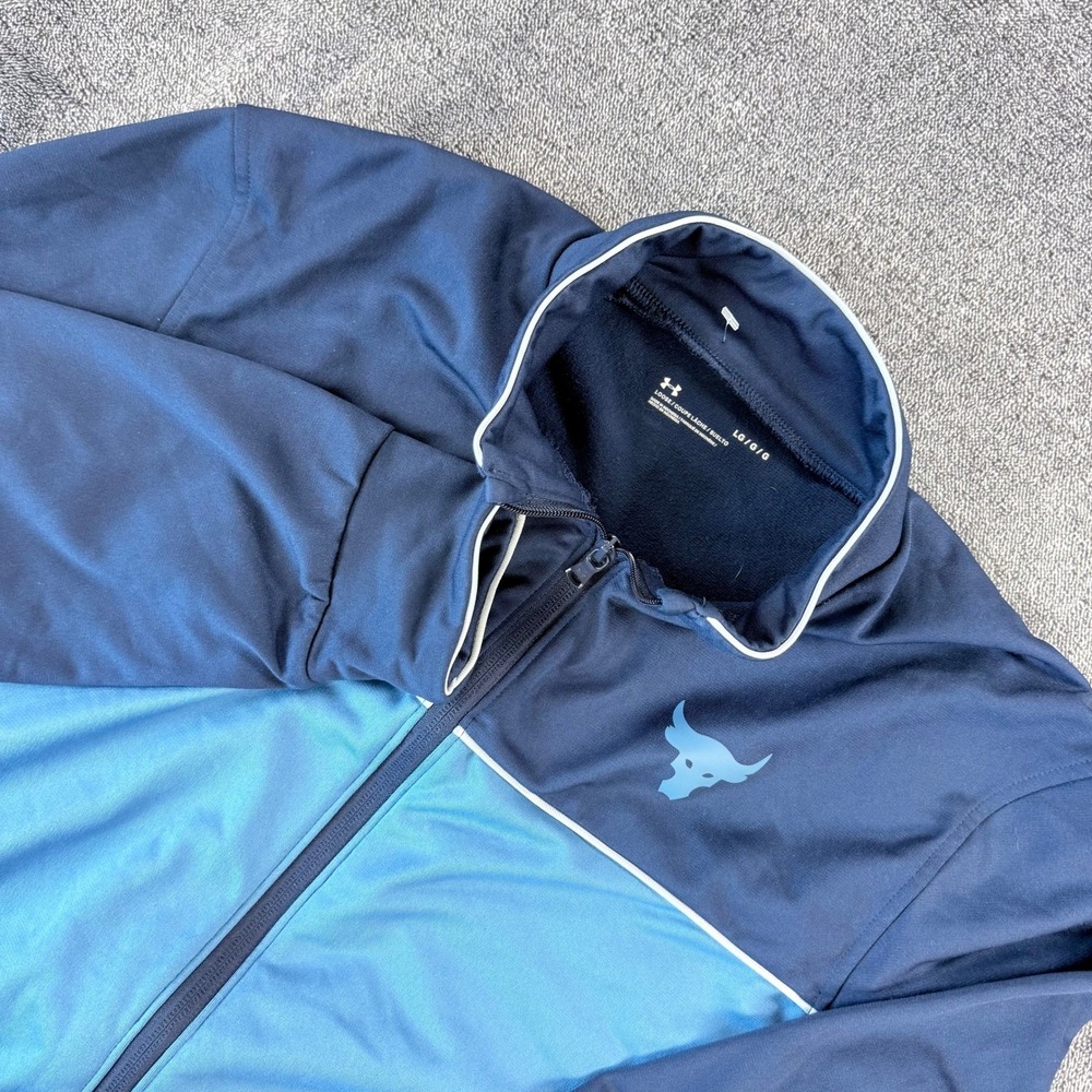 Under Armour Project Rock Mens Blue Full Zip Track Jacket Brahma Bull Large